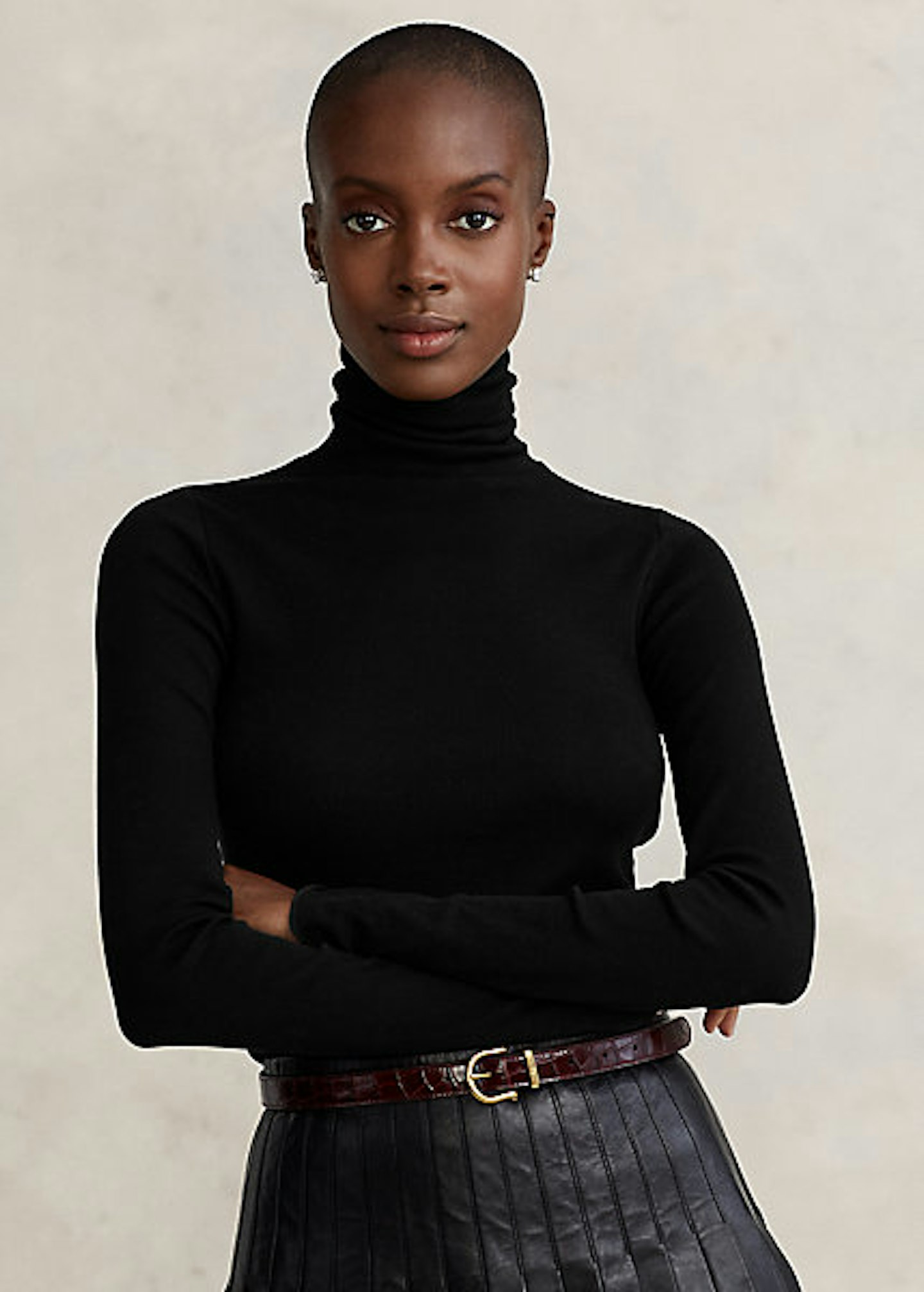 Black polo neck sweaters women's top